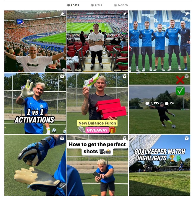 Instagram網(wǎng)紅:德國(guó)足球運(yùn)動(dòng)達(dá)人合作推廣頻道內(nèi)容