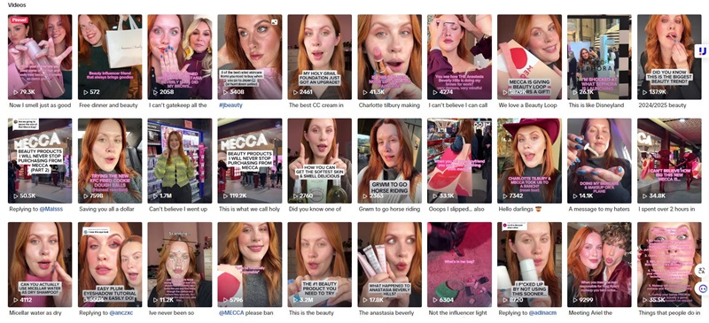 TikTok網(wǎng)紅:澳大利亞美妝小博主頻道內(nèi)容